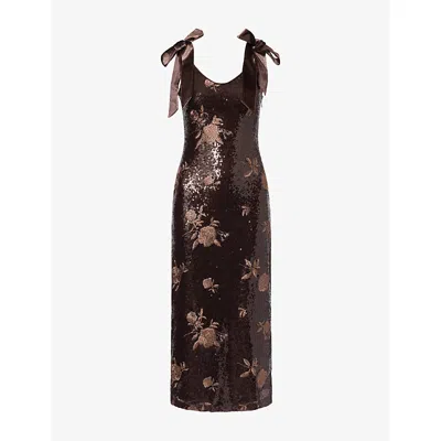 Pretty Lavish Womens Romy Tie Sequin Midaxi Dress Brown