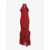Pretty Lavish Womens Rust Sofia Halterneck Woven Maxi Dress In Red