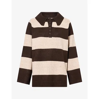 Pretty Lavish Womens Rylee Striped Knitted Rugby Jumper Chocolate In Brown