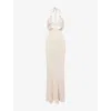 Pretty Lavish Womens Stone Candice Halterneck Knitted Maxi Dress Xs In Neutral