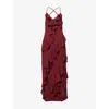 Pretty Lavish Womens Wine Elle Ruffled Bow Woven Maxi Dress In Burgundy