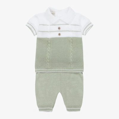 Pretty Originals Babies' Boys Green & White Knitted Trouser Set
