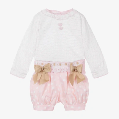 Pretty Originals Babies' Girls Pale Pink Polka Dot Shorts Set