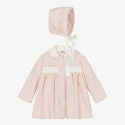 Pretty Originals Babies' Girls Pink Cotton Coat & Bonnet Set