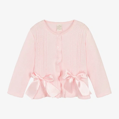 Pretty Originals Kids' Girls Pink Cotton Knit Bow Cardigan