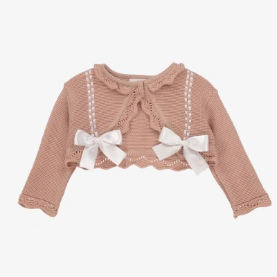 Pretty Originals Kids' Girls Pink Knit & White Bow Cardigan