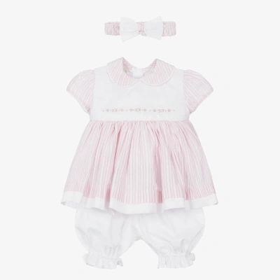 Pretty Originals Babies' Girls Pink Striped Cotton Dress Set