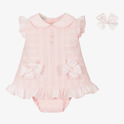 Pretty Originals Babies' Girls Pink Textured Ruffle Bow Dress Set