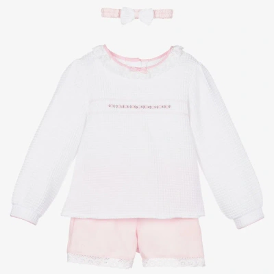 Pretty Originals Kids' Girls White & Pink Shorts Set