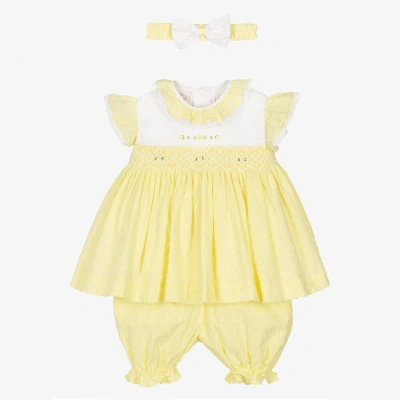 Pretty Originals Babies' Girls Yellow Smocked Cotton Dress Set