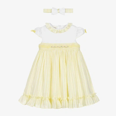 Pretty Originals Babies' Girls Yellow Striped & Smocked Dress Set