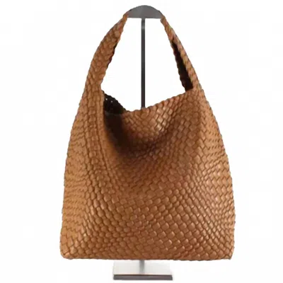 Pretty Persuasions Women's Woven Hobo Handbag With Cosmetic Pouch In Camel In Brown