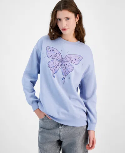 Pretty Rebellious Juniors' Butterfly Bow Graphic Embellished Sweatshirt In Frozen Peri