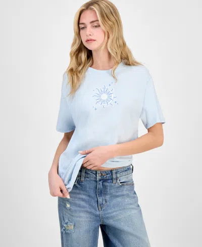 Pretty Rebellious Juniors' Cotton Celestial Graphic-print Boyfriend Tee