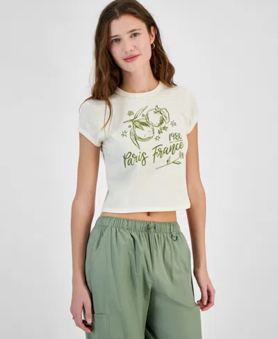 Pretty Rebellious Juniors' Paris Fruit Graphic T-shirt In Antique White