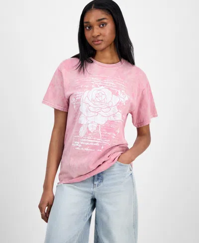 Pretty Rebellious Juniors' Rose Graphic Boyfriend T-shirt