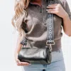 Pretty Simple Bellamy Barrel Boho Tapestry Crossbody Strap Bag In Black In Black