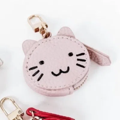 Pretty Simple Cat Bag Charm In Pink In Silver
