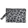 Pretty Simple Leopard Wristlet Clutch In Grey/black In Multi