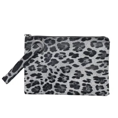 Pretty Simple Leopard Wristlet Clutch In Grey/black In Multi