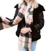 Pretty Simple Plaid Fringe Blanket Scarf In Cashew Tan In Multi