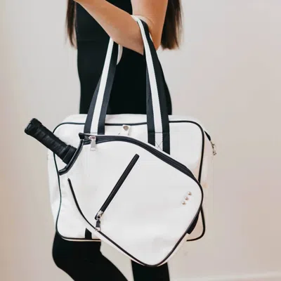 Pretty Simple Poppy Patent Pickleball Bag In White