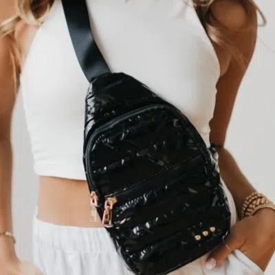 Pretty Simple Quilted Puffer Sling Crossbody Bag In Black