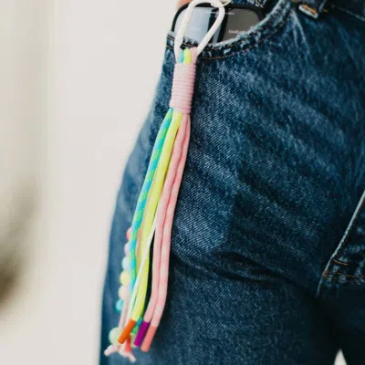 Pretty Simple Rainbow Rope And Beaded Keychain Bag In White In Blue