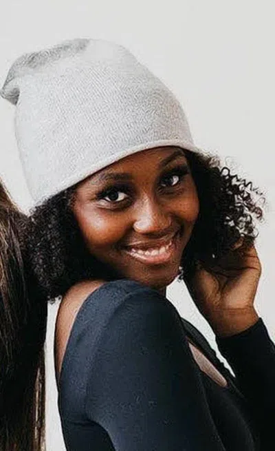 Pretty Simple Rolled Edge Cashmere Blend Beanie Hat In Light Grey In Gray