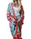 Pretty Simple Tie Front Boho Chic Floral Kimono In Teal In Blue