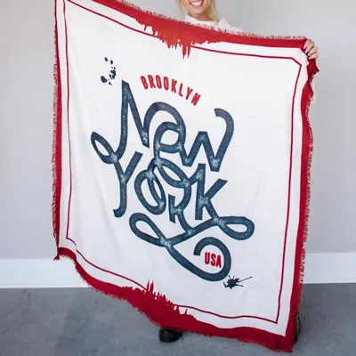 Pretty Simple Unique Brooklyn New York Shawl Wrap Blanket In Red In White