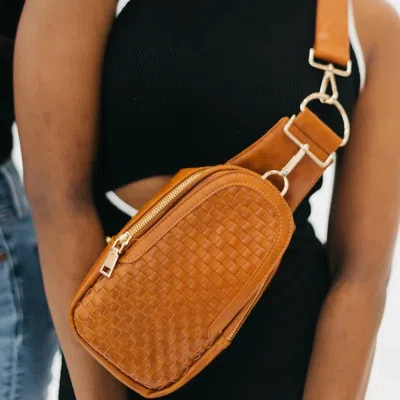Pretty Simple Waverly Woven Crossbody Sling Bag In Brown