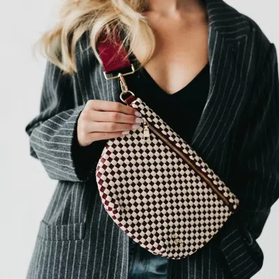 Pretty Simple Westlyn Woven Bum Bag In Checkered Burgandy In Multi