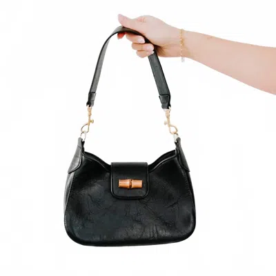 Pretty Simple Women's Bamboo Accent Vegan Leather Shoulder Bag In Black
