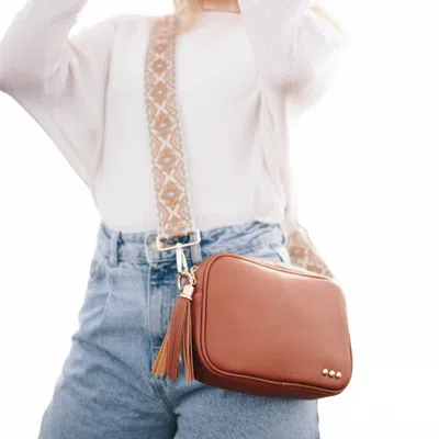 Pretty Simple Women's Camera Crossbody Tapestry Strap Bag In Camel Brown