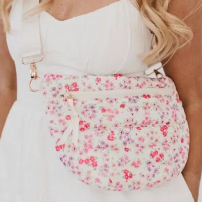 Pretty Simple Women's Floral Quilted Sling Belt Crossbody Bag In Pink