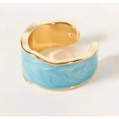 Pretty Simple Women's Pearlescent Enamel Cocktail Cuff Ring In Blue