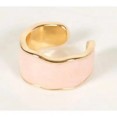 Pretty Simple Women's Pearlescent Enamel Cocktail Cuff Ring In Pink In Black
