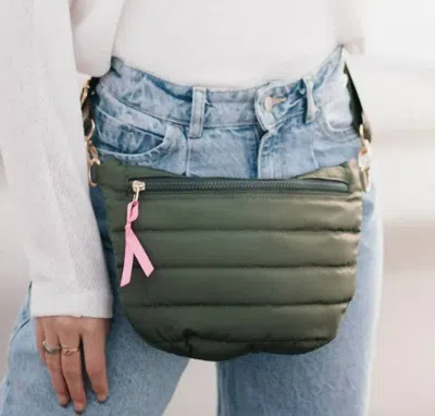 Pretty Simple Women's Quilted Puffer Sling Belt Bag In Olive Green