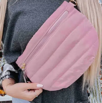 Pretty Simple Women's Quilted Puffer Sling Belt Bag In Rose Pink