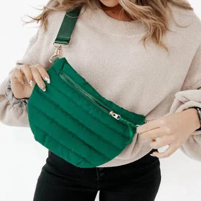Pretty Simple Women's Quilted Puffer Sling Belt Crossbody Bag In Emerald Green