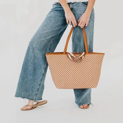 Pretty Simple Women's Woven Tiffany Organizer Tote Bag In Checkered Brown In Multi