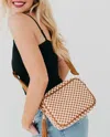 Pretty Simple Woven Camera Crossbody Bag In Brown/white Check In Multi
