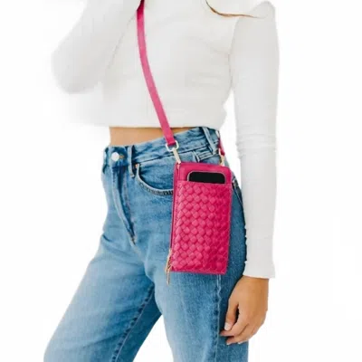 Pretty Simple Woven Double Duty Phone Crossbody Bag In Fuchsia In Pink