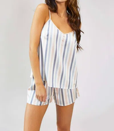 Pretty You London Candy Striped Pajamas Set In Blue