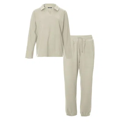 Pretty You Neutrals Fleece Lounge Set In Stone In Gray