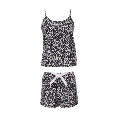 Pretty You Women's Bamboo Cami & Short Pyjama Set In Leopard Print In Black