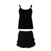Pretty You Women's Bamboo Frill Cami Short Pyjama Set In Black In Black