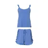 Pretty You Women's Bamboo Frill Cami Short Pyjama Set In Cornflower Blue In Blue