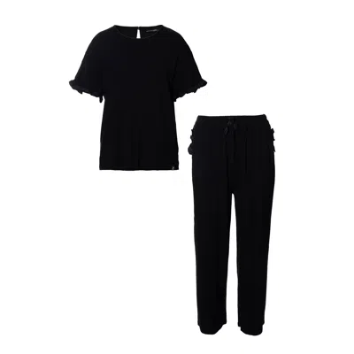 Pretty You Women's Bamboo Frill Tee Trouser Set In Black